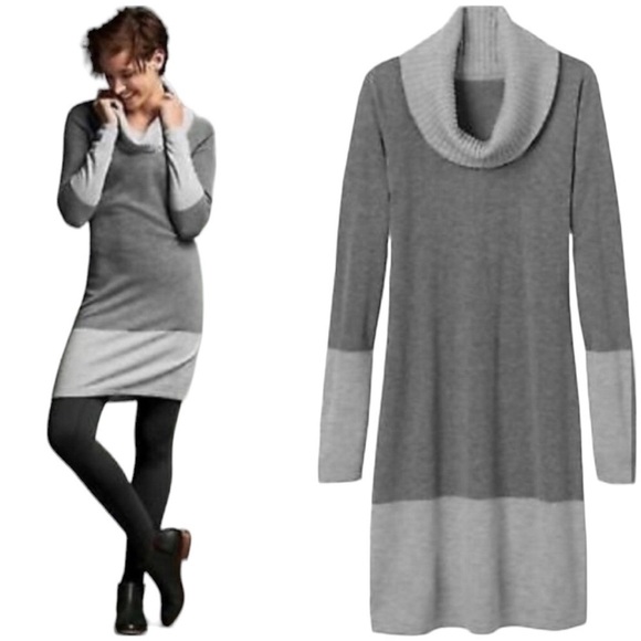 Athleta Brown/Tan Merino Extra Fine Wool Cowl-neck Sweater Dress Size XS - Picture 1 of 10